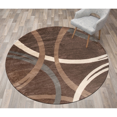 World Rug Gallery Modern Wavy Circles Design 6'6'' Round Brown 377BROWN6RND